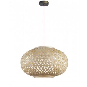 I-ZEN-S-XXL - Pendente in bamboo dalla forma circolare schiacciata 60 watt E27