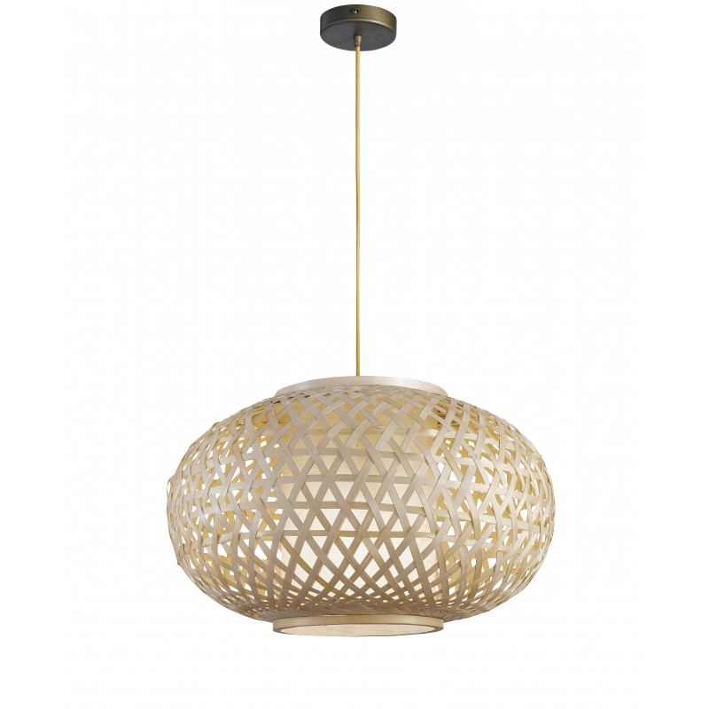I-ZEN-S-XXL - Pendente in bamboo dalla forma circolare schiacciata 60 watt E27