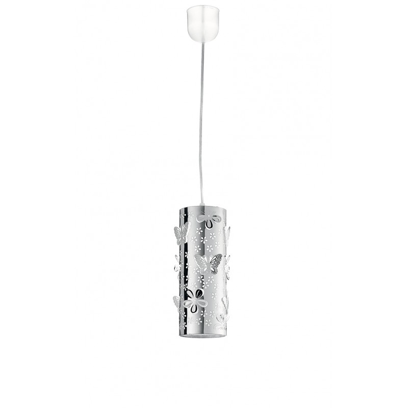 I-BUTTERFLY/S10 - Pendente con decoro intagliato cromato 60 watt E27