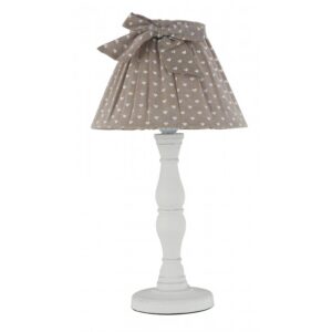 I-SWEET-LUME - Lampada da tavolo bianca con paralume in tessuto marrone e cuori bianchi 40 watt E14
