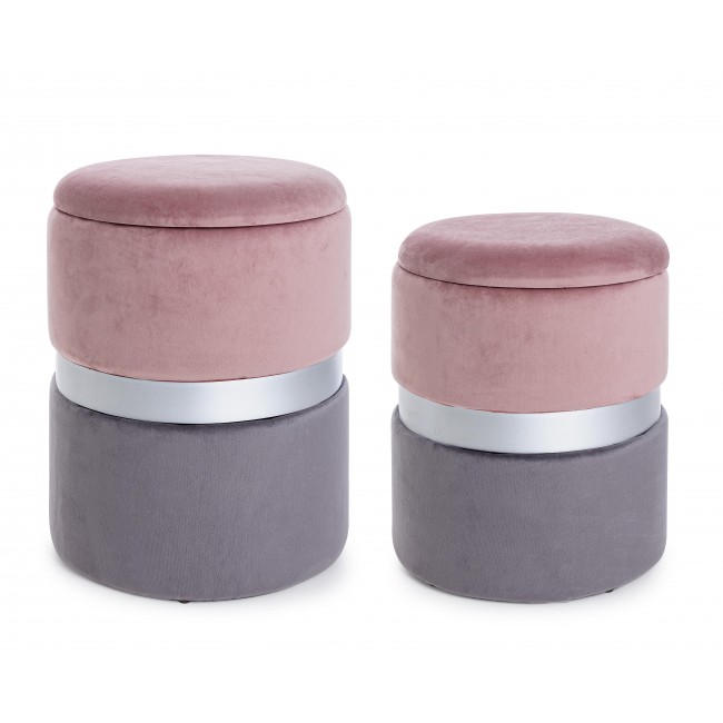 Set 2 Pouf Contenitore Rosa-Grigio