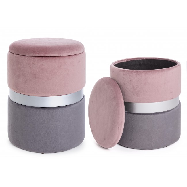 Set 2 Pouf Contenitore Rosa-Grigio
