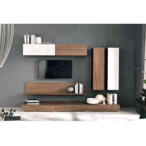 Parete Attrezzata Bangkok Wengè & Vetro Sabbia 230x56xH185cm