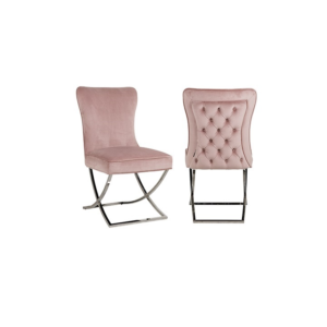 Sedia in velluto rosa e accaio Ric.