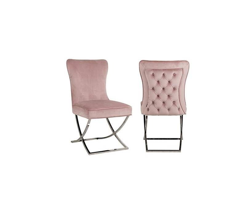 Sedia in velluto rosa e accaio Ric.