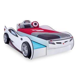 Letto auto  Formula 1 bianco con cassettone