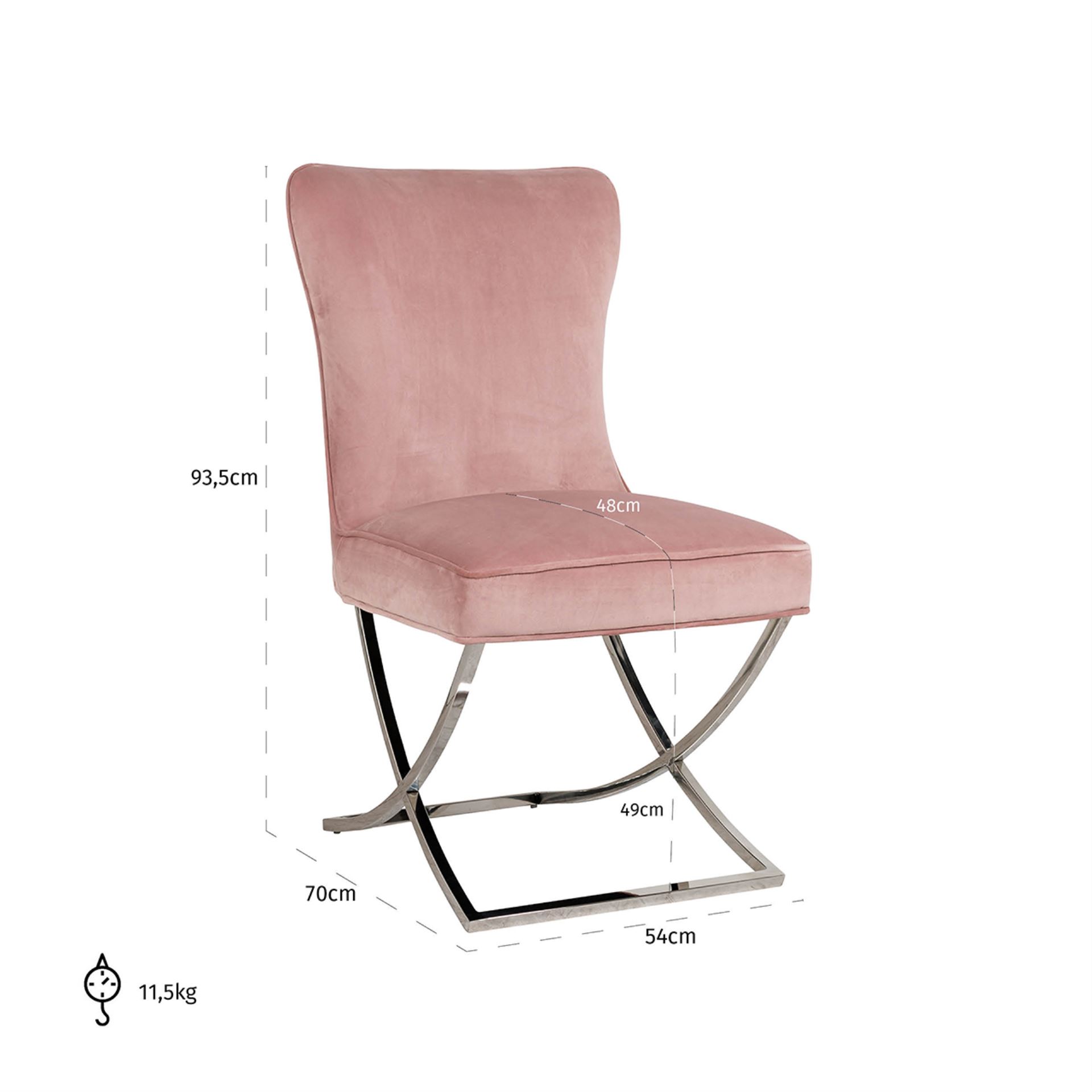 Sedia in velluto rosa e accaio Ric. - immagine 3