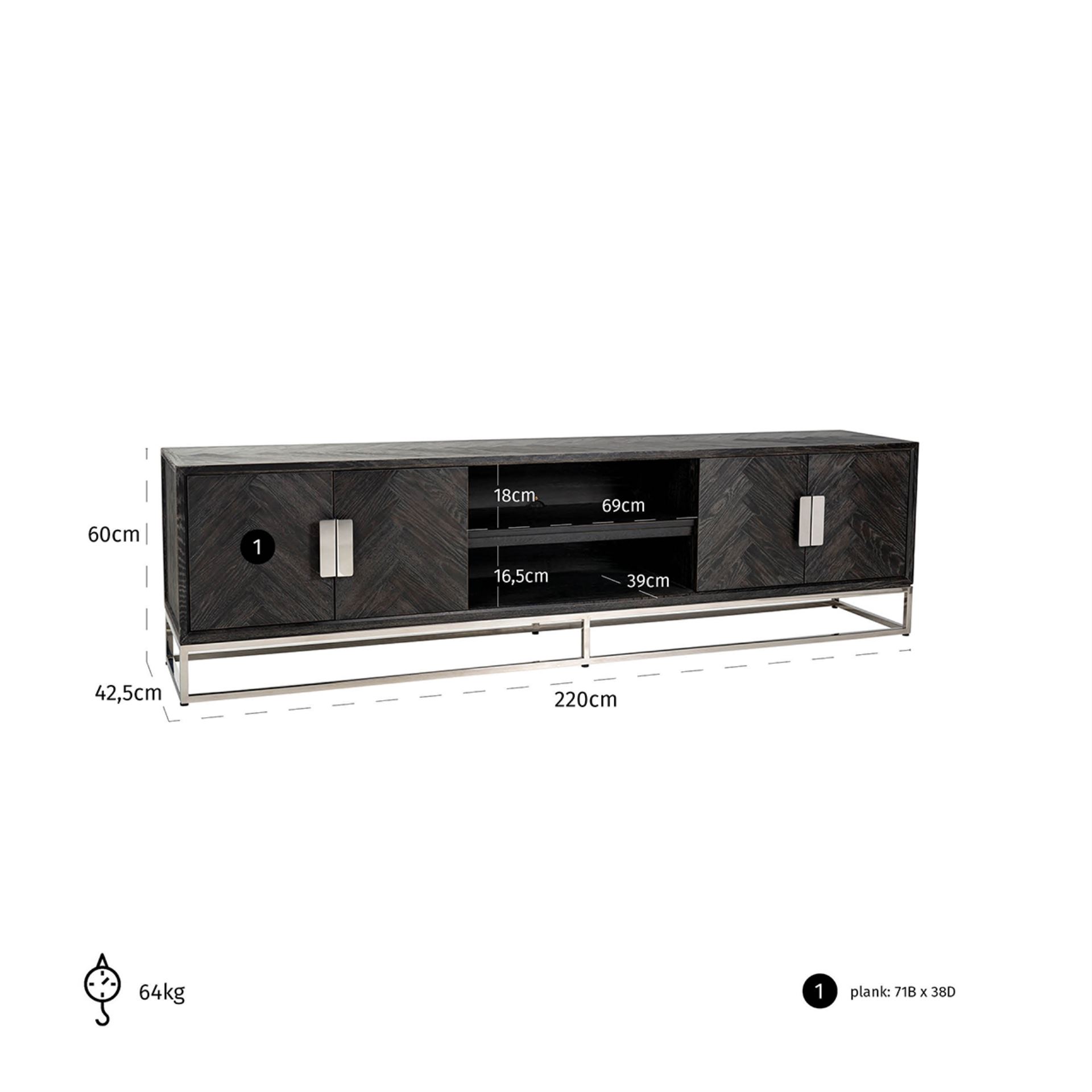 Credenza TV Blackbone 220 cm silver - immagine 5