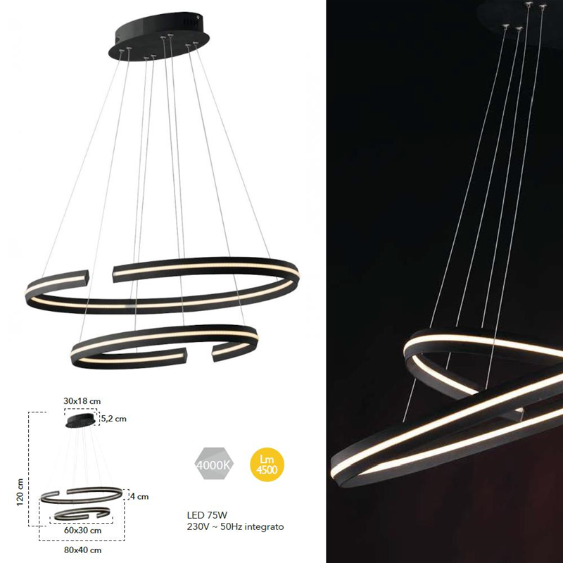 Sospensione led nera Clarke 80 - immagine 3
