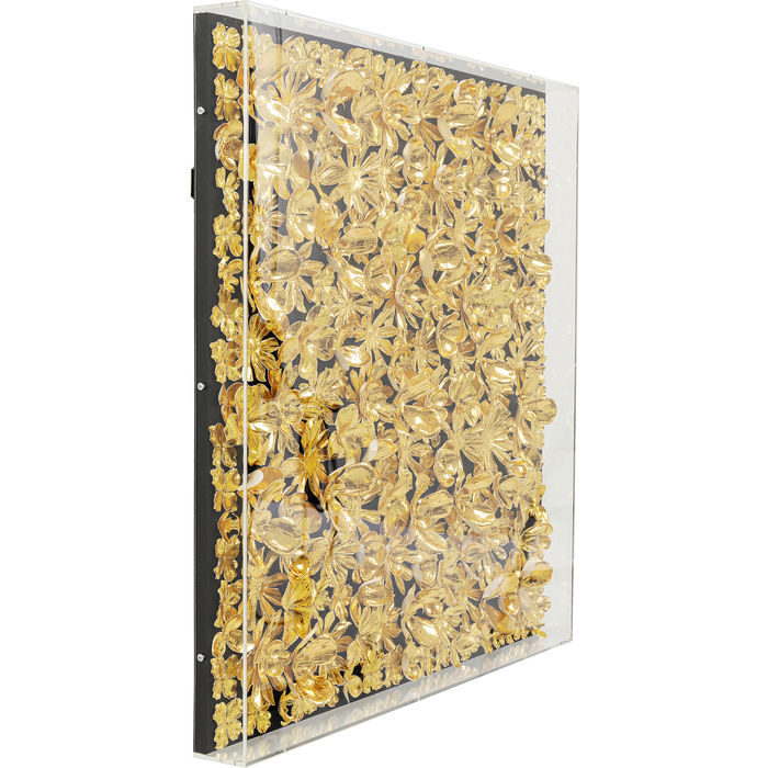 Quadro fiori dorati tridimensionali 80x80