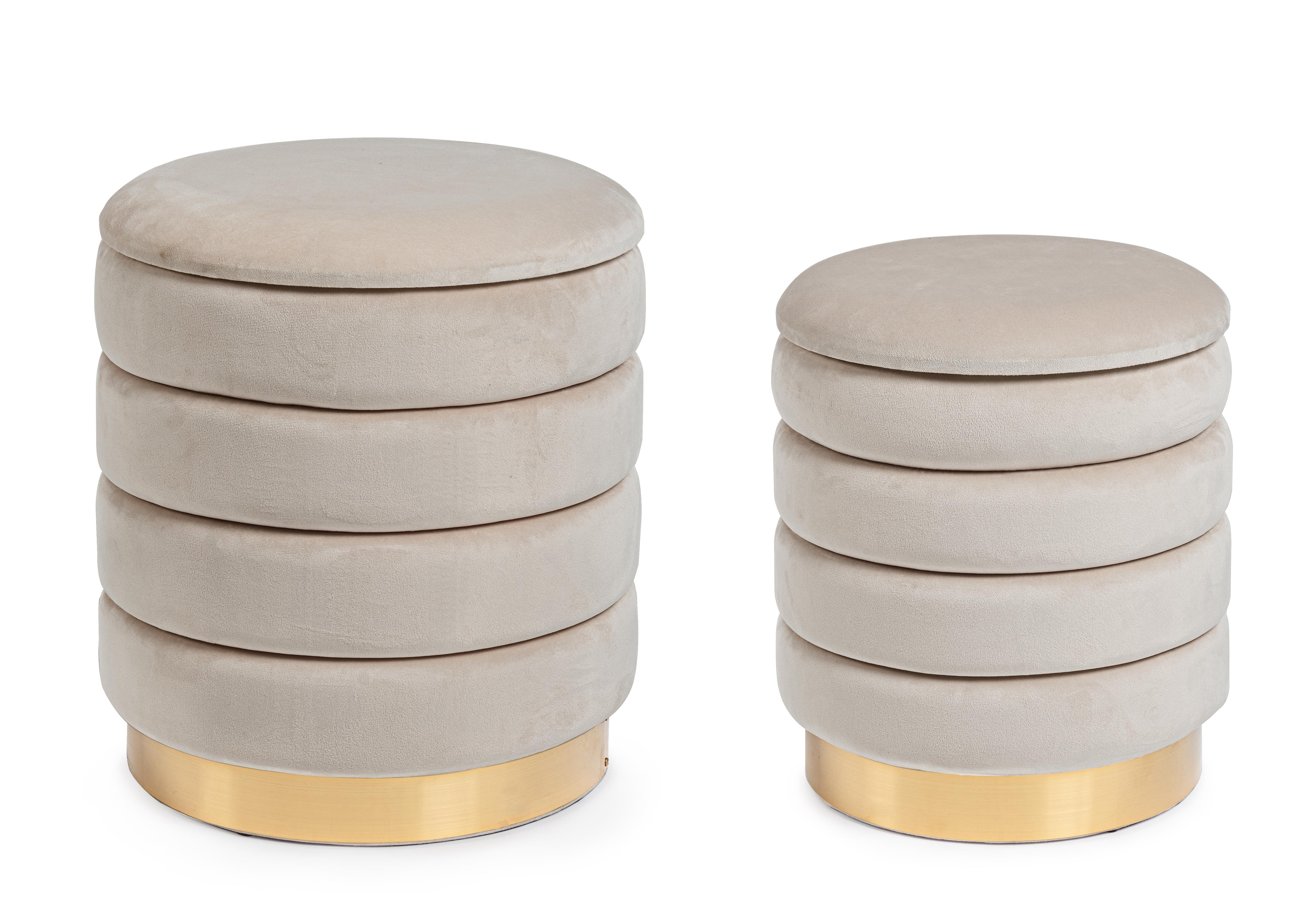 Set 2 pouf contenitori beige base oro Ø36-ø40 - immagine 2