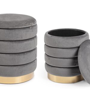 Set 2 pouf contenitori grigi base oro Ø36-ø40