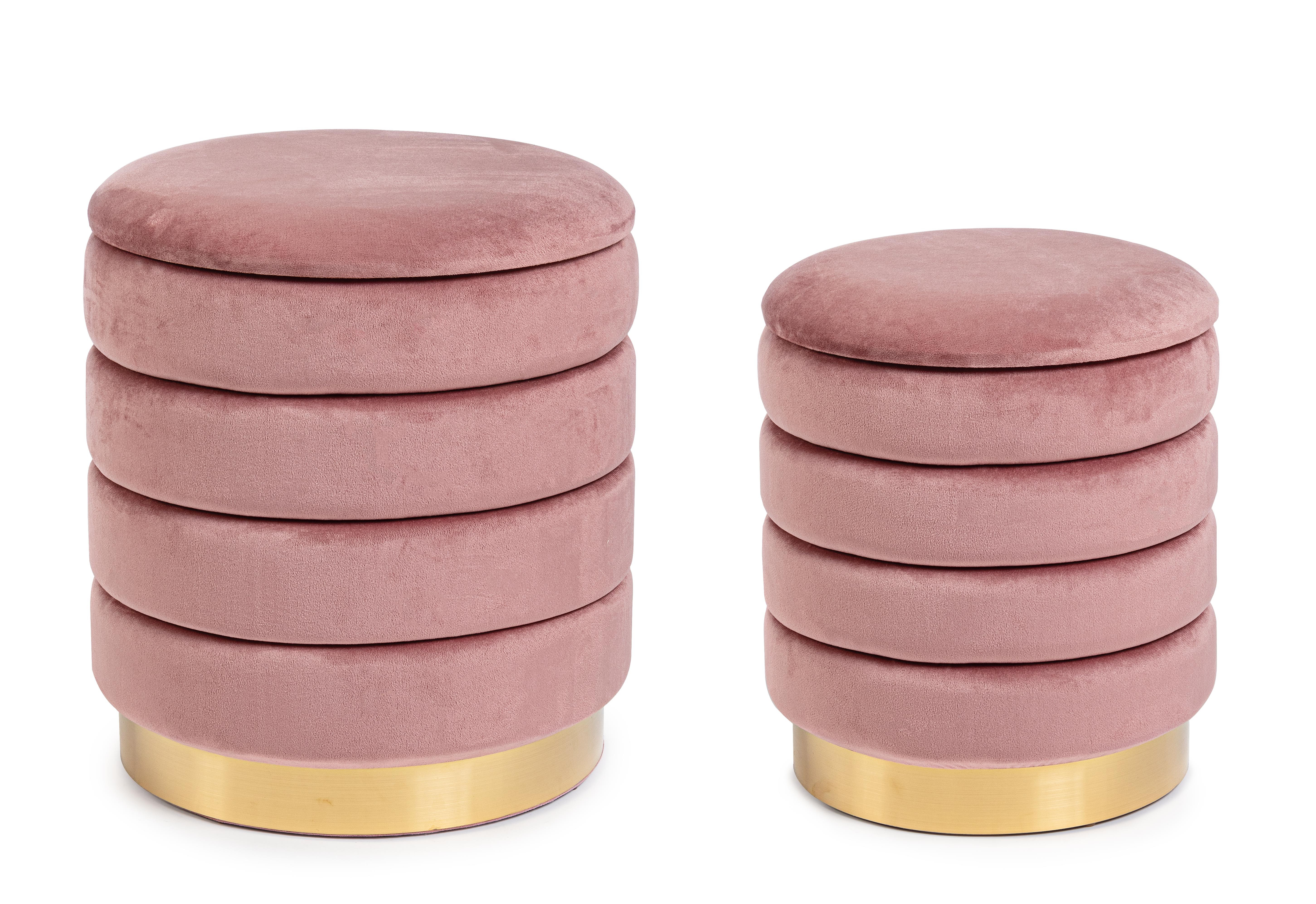 Set 2 pouf contenitori rosa base oro Ø36-ø40 - immagine 2