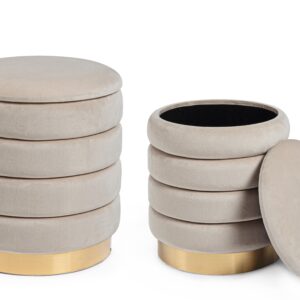 Set 2 pouf contenitori beige base oro Ø36-ø40