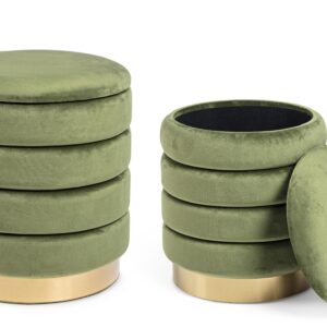 Set 2 pouf contenitori oliva base oro Ø36-ø40