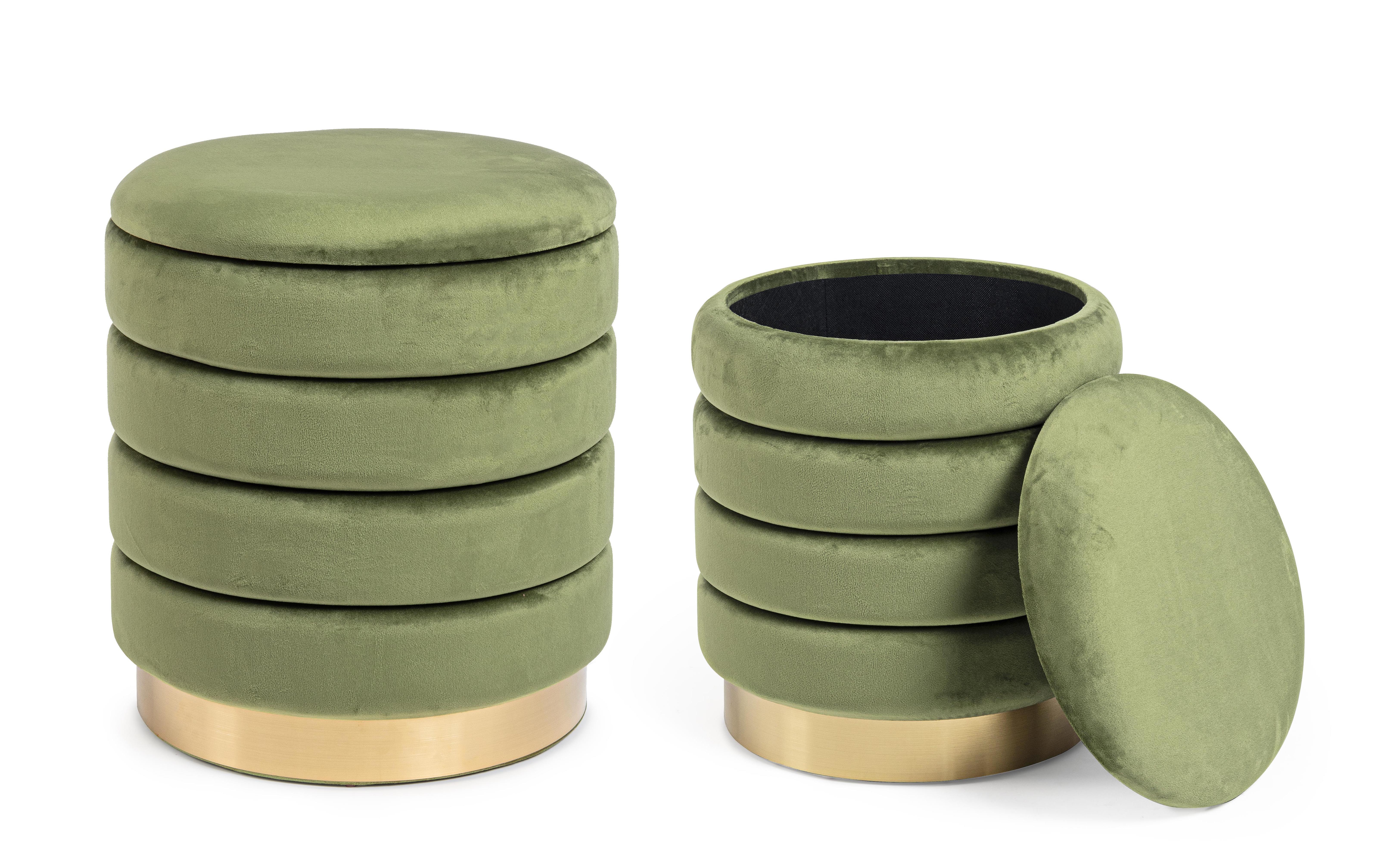 Set 2 pouf contenitori oliva base oro Ø36-ø40