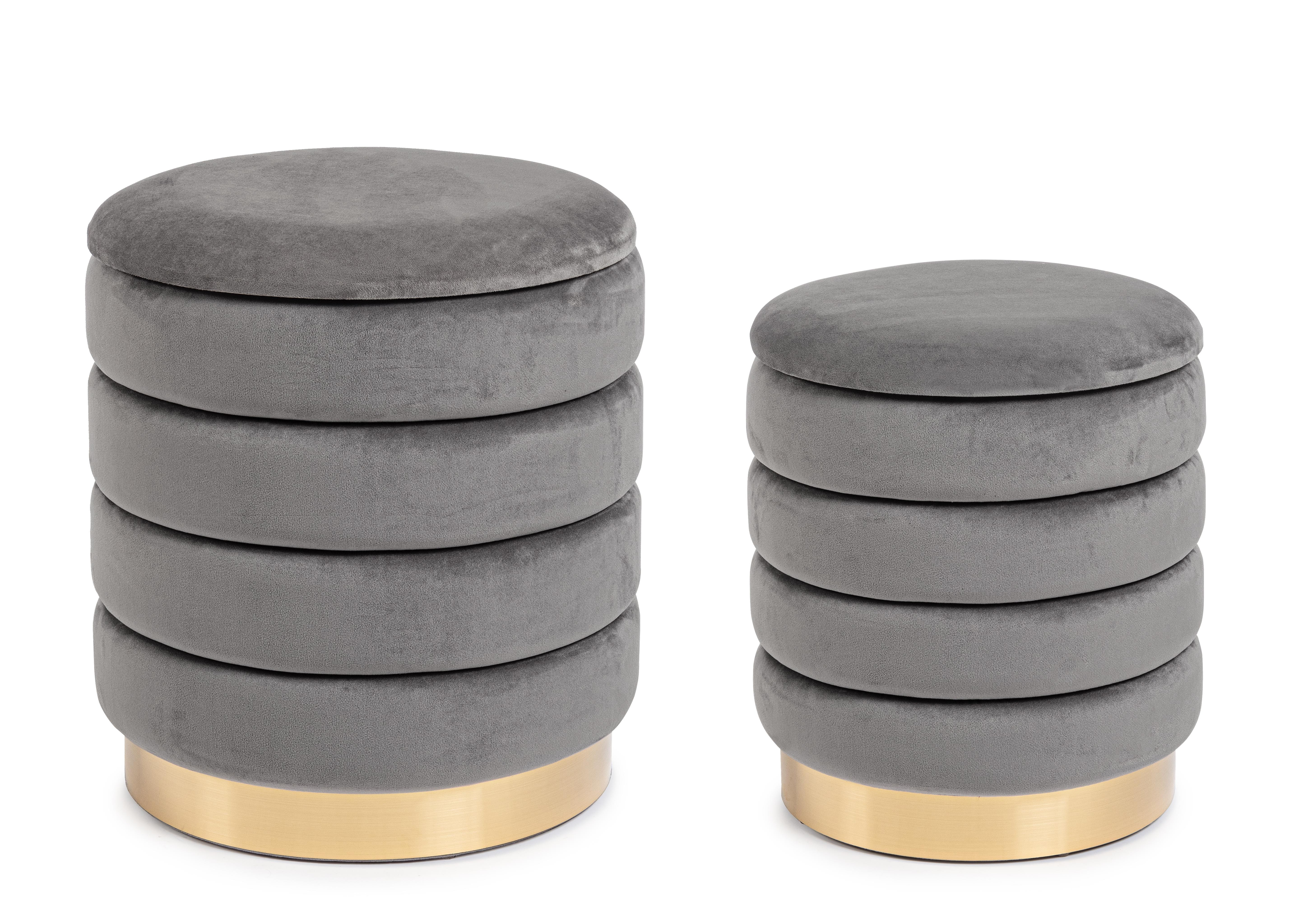 Set 2 pouf contenitori grigi base oro Ø36-ø40 - immagine 2