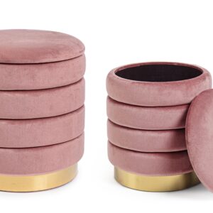 Set 2 pouf contenitori rosa base oro Ø36-ø40