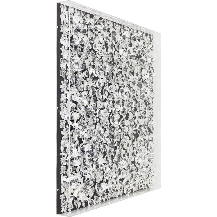 Quadro fiori argentati tridimensionali 100x100