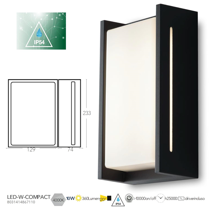 Applique Compact Antracite 18W 13x24x8cm - immagine 2