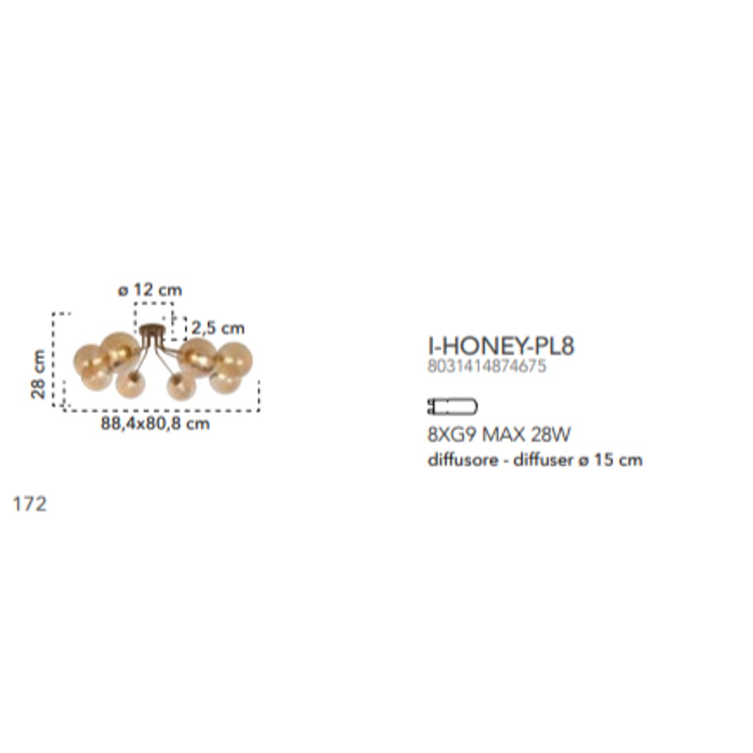 Plafoniera Honey nera 8 luci - immagine 2