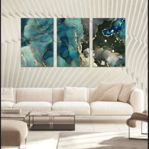 Tris quadri in vetro Fluido blu