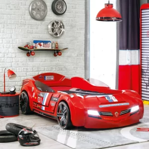 Letto Auto rosso con fari led