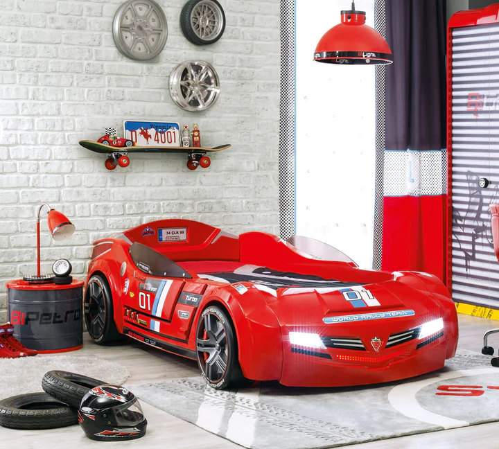Letto Auto rosso con fari led