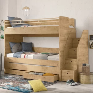 Letto a castello con terzo lettino estraibile - Legno