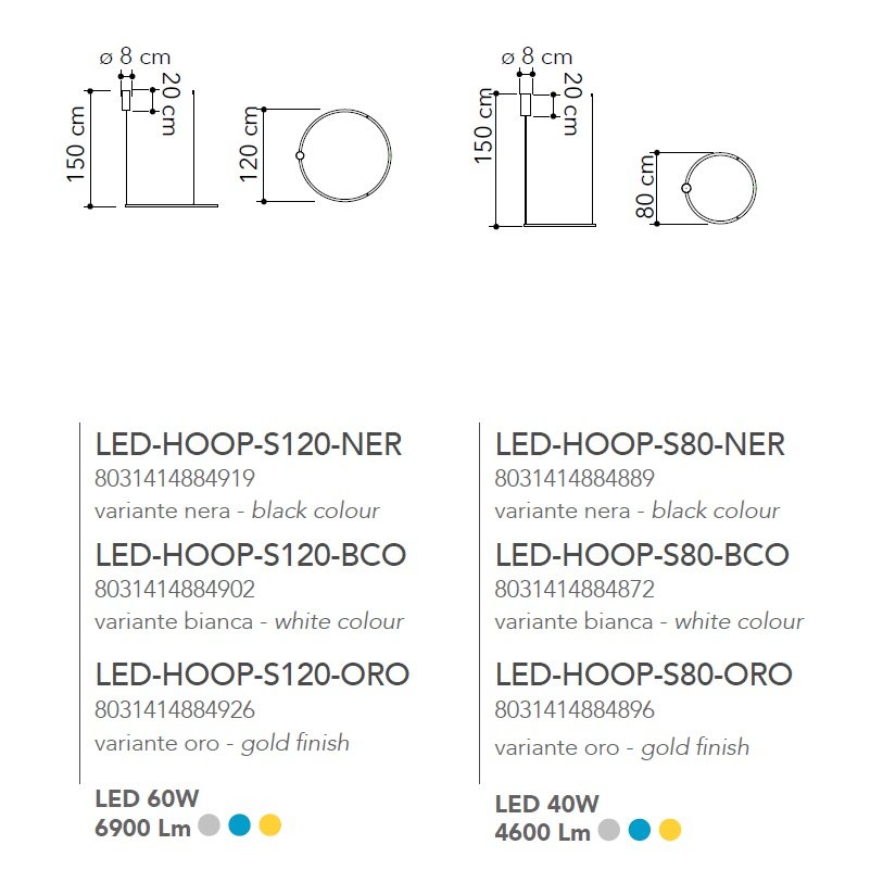 Sospensione Led Hoop nero 80cm - immagine 2