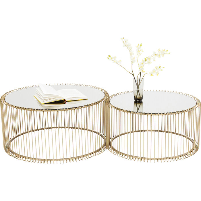 Set 2 Tavolini ottone e specchio K Ø70/60 cm - immagine 5