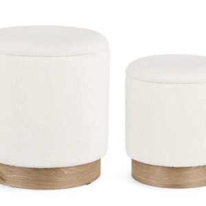 Coppia pouf contenitore bouclè e legno