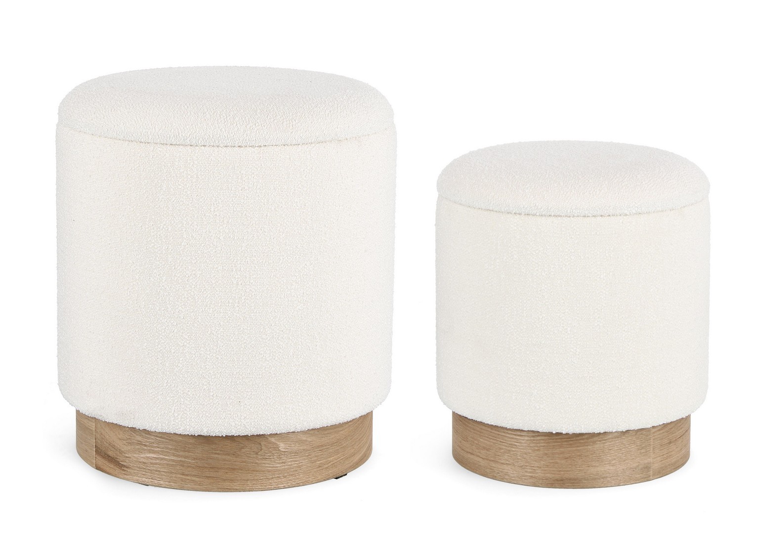 Coppia pouf contenitore bouclè e legno