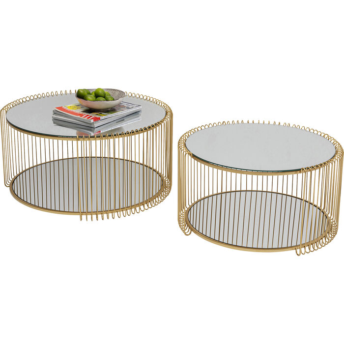Coppia tavolini cage oro